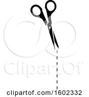 Poster, Art Print Of Black And White Pair Of Scissors And Cut Lines