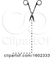 Poster, Art Print Of Black And White Pair Of Scissors And Cut Lines