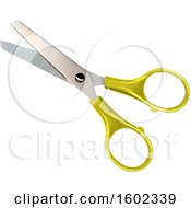 Clipart Of A 3d Pair Of Yellow Handled Scissors Royalty Free Vector Illustration
