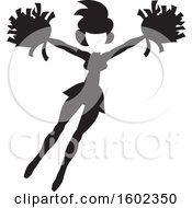 Clipart Of A Jumping Cheerleader In Black And White Royalty Free Vector Illustration