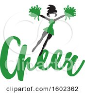 Poster, Art Print Of Jumping Cheerleader Above Green Cheer Text