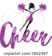 Poster, Art Print Of Jumping Cheerleader Above Purple Cheer Text