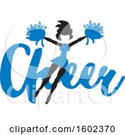 Poster, Art Print Of Jumping Cheerleader Over Blue Cheer Text
