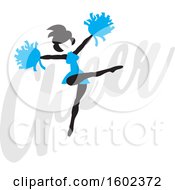 Clipart Of A Silhouetted Jumping Cheerleader In Blue Over The Word Cheer Royalty Free Vector Illustration