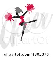 Clipart Of A Silhouetted Jumping Cheerleader In Cardinal Red Over The Word Cheer Royalty Free Vector Illustration