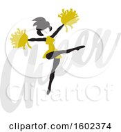 Poster, Art Print Of Silhouetted Jumping Cheerleader In Gold Over The Word Cheer