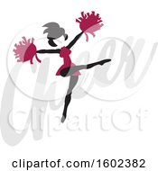 Clipart Of A Silhouetted Jumping Cheerleader In Maroon Over The Word Cheer Royalty Free Vector Illustration by Johnny Sajem