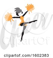 Clipart Of A Silhouetted Jumping Cheerleader In Orange Over The Word Cheer Royalty Free Vector Illustration by Johnny Sajem