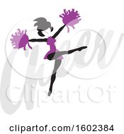 Poster, Art Print Of Silhouetted Jumping Cheerleader In Purple Over The Word Cheer