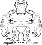 Clipart Of A Black And White Buff Crocodile Monster Royalty Free Vector Illustration by Cory Thoman