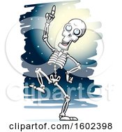 Poster, Art Print Of Cartoon Dancing Skeleton Against A Full Moon