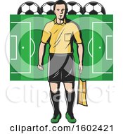 Poster, Art Print Of Soccer Referee Over A Pitch With Balls