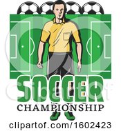 Clipart Of A Soccer Referee Over A Pitch With Balls Royalty Free Vector Illustration