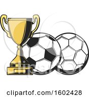 Clipart Of A Trophy Cup And Soccer Balls Royalty Free Vector Illustration