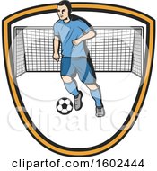 Poster, Art Print Of Soccer Player And Net In A Shield
