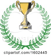 Clipart Of A Trophy Cup And Green Leaf Wreath Royalty Free Vector Illustration