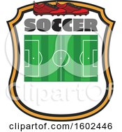 Poster, Art Print Of Soccer Field And Cleats In A Shield