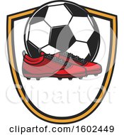 Poster, Art Print Of Soccer Ball And Cleats In A Shield