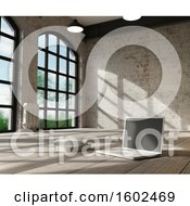 Clipart Of A 3d Living Room Interior With A Laptop And Books On The Floor Royalty Free Illustration