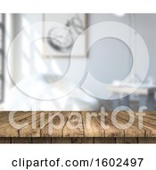 Poster, Art Print Of 3d Wood Counter And Blurred Living Room Interior