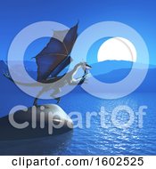 Poster, Art Print Of 3d Dragon On A Rock Over The Ocean
