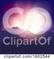 Clipart Of A Sunset Sky And Silhoeutted Mountains Royalty Free Vector Illustration
