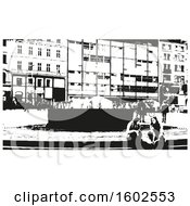 Clipart Of A Black And White Street Scene Royalty Free Vector Illustration