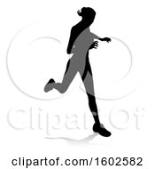 Poster, Art Print Of Silhouetted Female Runner With A Reflection Or Shadow On A White Background