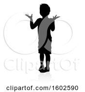 Poster, Art Print Of Silhouetted Child Shrugging With A Shadow On A White Background