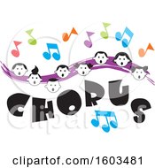 Poster, Art Print Of Purple Wave With Faces Of Happy Children And Music Notes Over Chorus Text