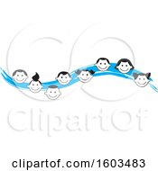 Poster, Art Print Of Blue Wave With Faces Of Happy Children