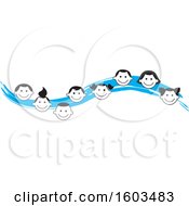 Clipart Of A Blue Wave With Faces Of Happy Children Royalty Free Vector Illustration