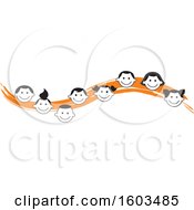 Clipart Of An Orange Wave With Faces Of Happy Children Royalty Free Vector Illustration