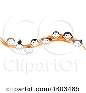 Poster, Art Print Of Orange Wave With Faces Of Happy Children