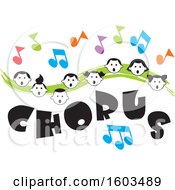 Poster, Art Print Of Green Wave With Faces Of Happy Children And Music Notes Over Chorus Text
