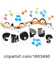 Poster, Art Print Of Orange Wave With Faces Of Happy Children And Music Notes Over Chorus Text