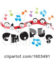 Poster, Art Print Of Red Wave With Faces Of Happy Children And Music Notes Over Chorus Text