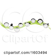 Clipart Of A Green Wave With Faces Of Happy Children Royalty Free Vector Illustration