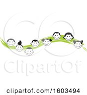 Poster, Art Print Of Green Wave With Faces Of Happy Children