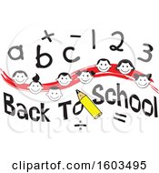 Poster, Art Print Of Red Wave With Faces Of Happy Children With Numbers And Letters Over Back To School Text
