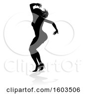 Clipart Of A Silhouetted Female Dancer In Heels With A Shadow On A White Background Royalty Free Vector Illustration