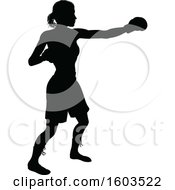 Clipart Of A Black Silhouetted Female Boxer Fighter Royalty Free Vector Illustration