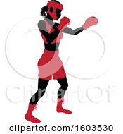 Poster, Art Print Of Black Silhouetted Female Boxer Fighter In A Red Uniform