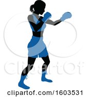 Poster, Art Print Of Black Silhouetted Female Boxer Fighter In A Blue Uniform