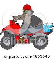 Cartoon Black Man Riding A Red Atv With An Ice Box On The Back