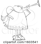 Poster, Art Print Of Cartoon Lineart Black Male Angel Blowing A Horn