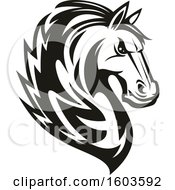 Clipart Of A Black And White Tough Stallion Horse Royalty Free Vector Illustration