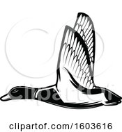 Clipart Of A Flying Duck In Black And White Royalty Free Vector Illustration by Vector Tradition SM