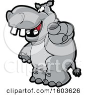 Clipart Of A Hippo School Mascot Character Pointing Outwards Royalty Free Vector Illustration