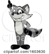 Raccoon School Mascot Character Holding Up A Finger